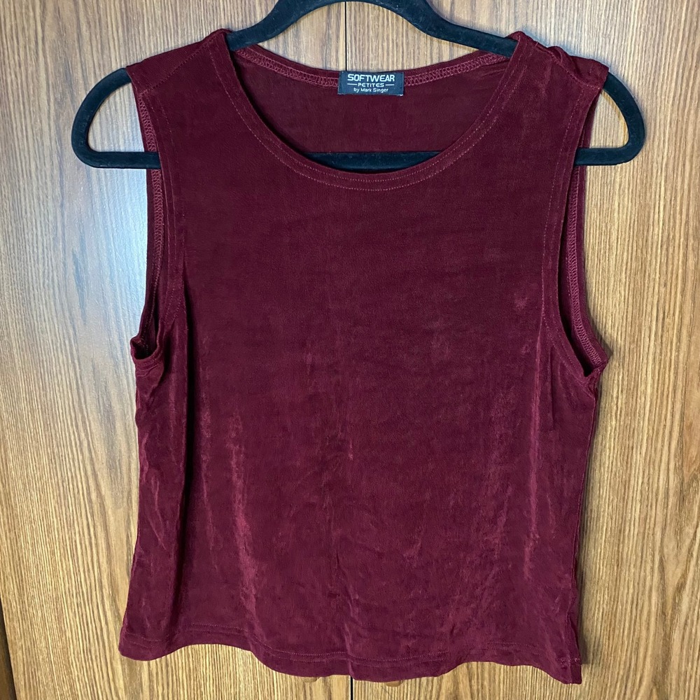 Softwear Petites Tank Top Women Large Burgundy Ribbed Velvet Sleeveless